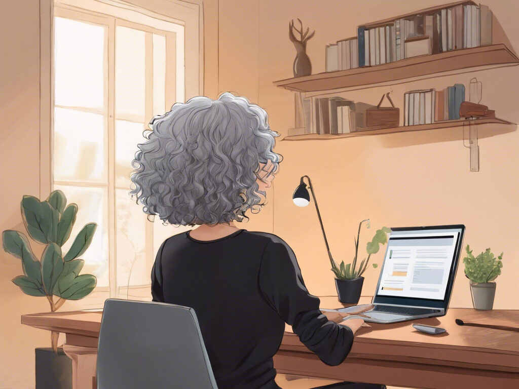 Ilustración de Lorena dando clase desde su escritorio, frente al ordenador